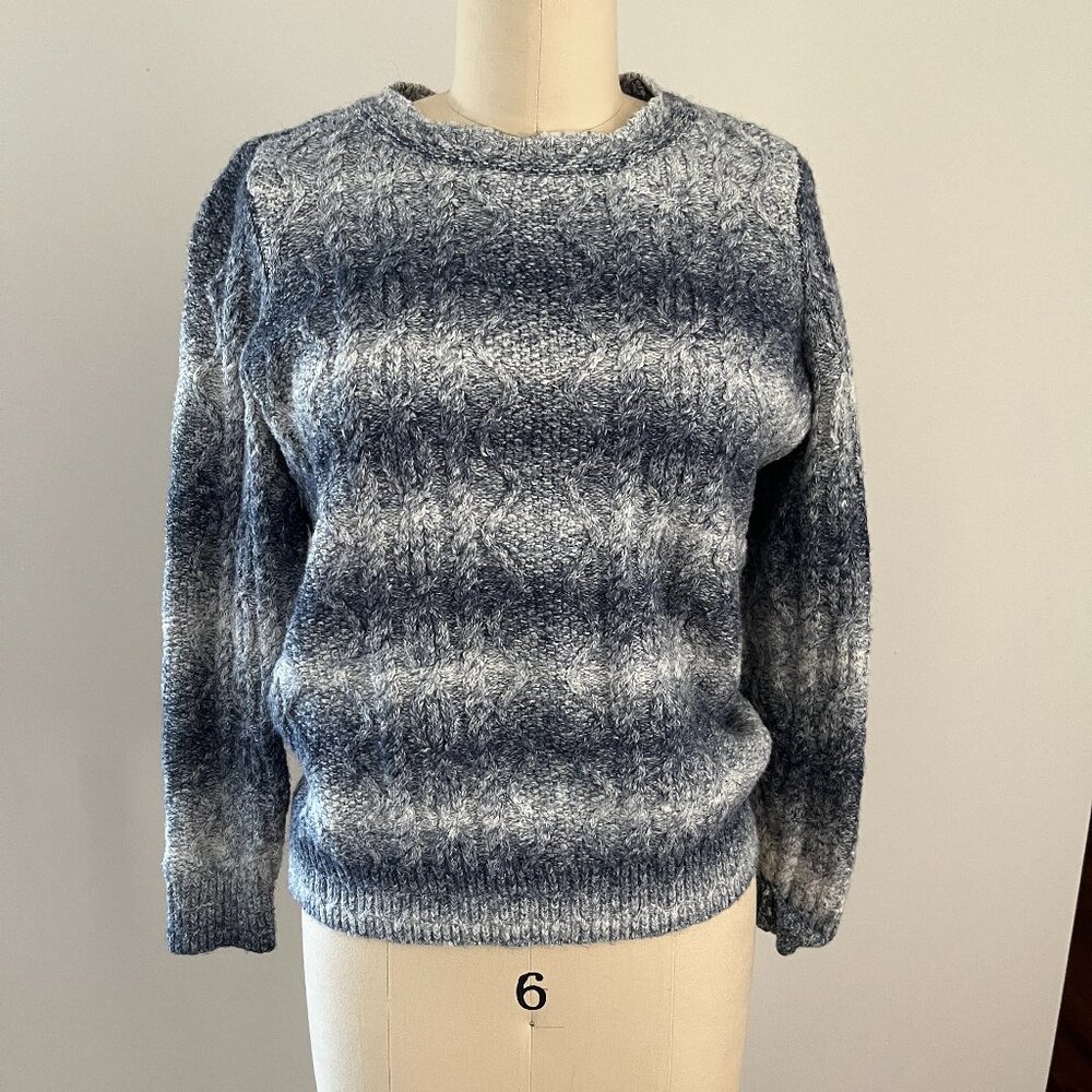 Fat Face Women's Blue Stripped Ombre Cable Knit Cozy Sweater Preppy 4